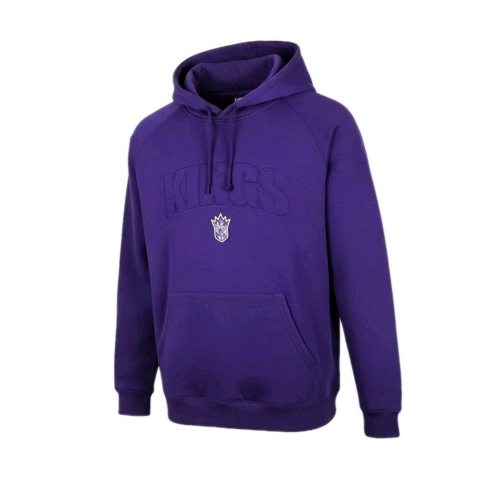 Vintage NBA Purple Sacramento Kings Hoodie Embroidered Spellout Crown Logo Sz 2X